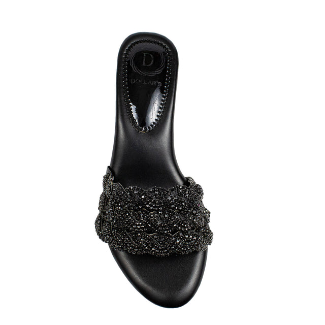 Ghaliyah Handcrafted Black Block Heel Sandals