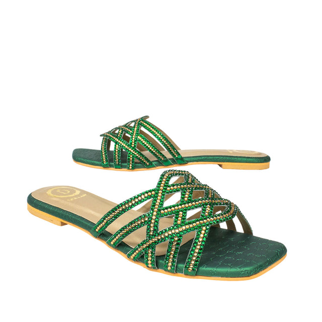 Fiona Edgy Green Flat Slippers