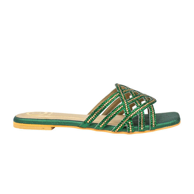Fiona Edgy Green Flat Slippers