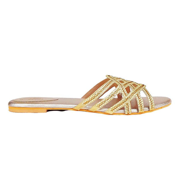 Fiona Chic-casual Gold Flat Slippers