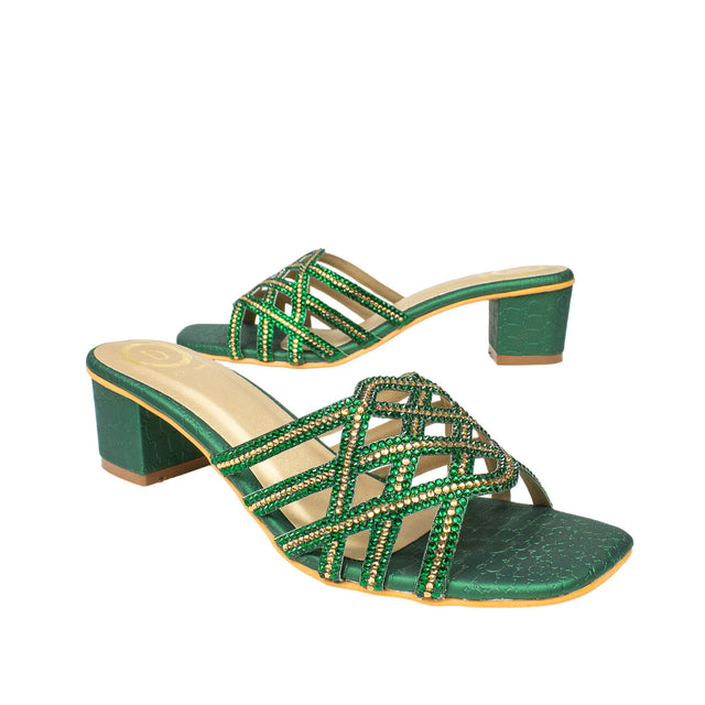 Fiona Contemporary Green Block Heel Sandals