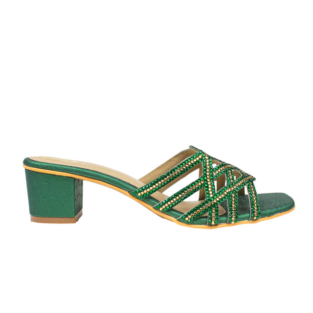Fiona Contemporary Green Block Heel Sandals