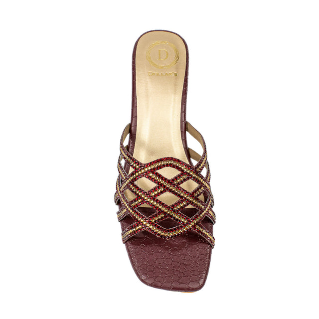 Fiona Edgy Maroon Block Heel Sandals