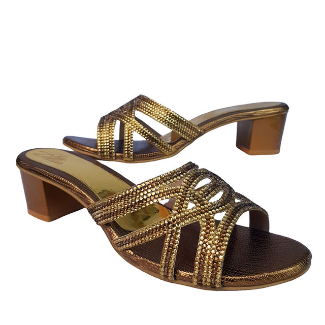 Iconic-fit Bronze Block Heel Sandals