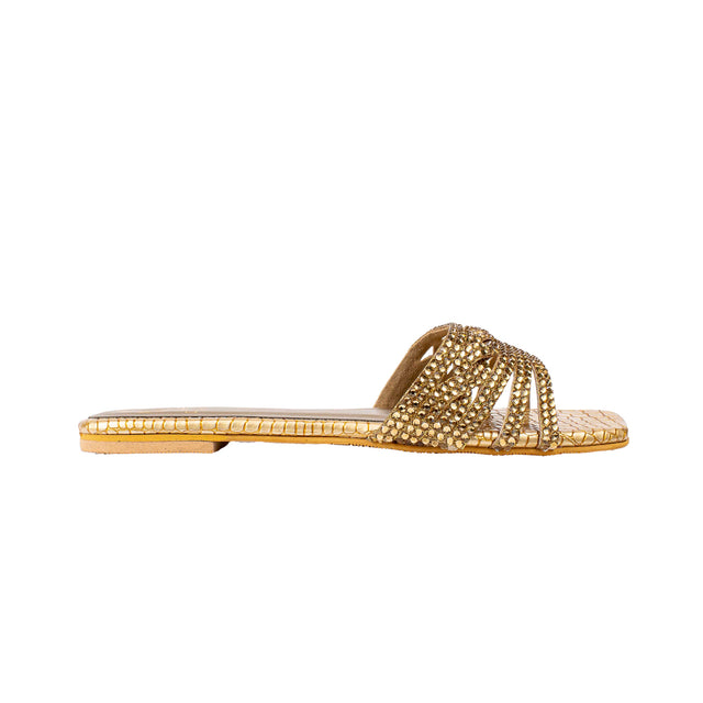 Salwa Chic Gold Flat Slippers