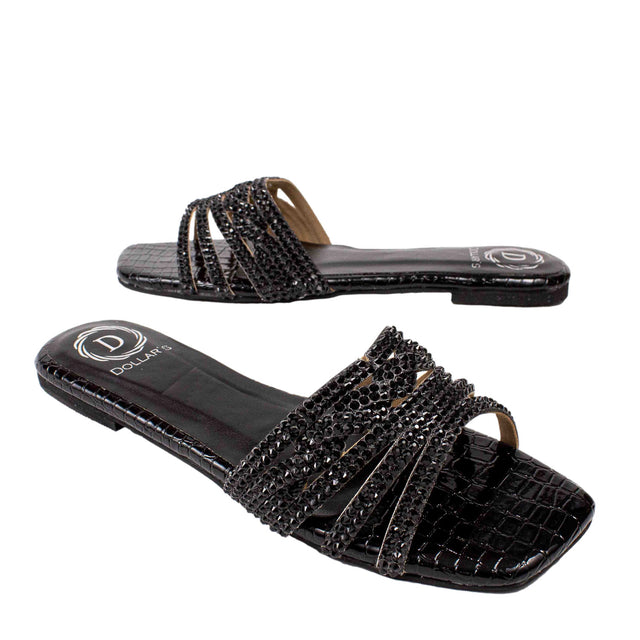 Salwa Statement Black Flat Slippers