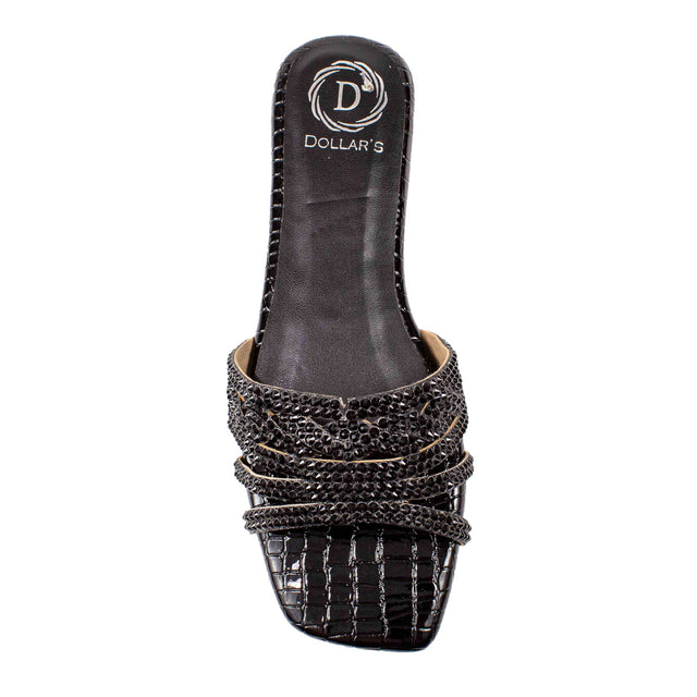 Salwa Statement Black Flat Slippers