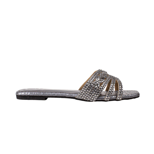 Salwa Handmade Grey Flat Slippers