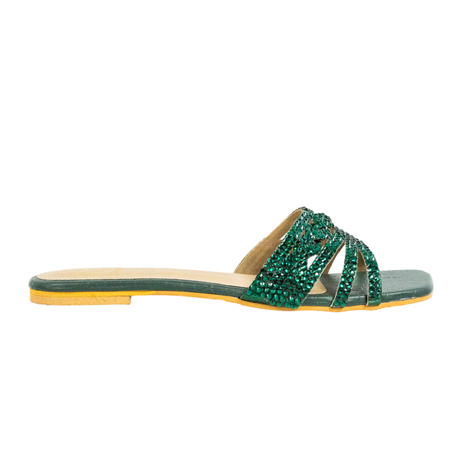 Salwa Regal Green Flat Slippers