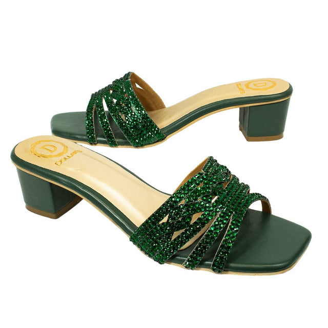 Salwa Opulent Green Block Heel Sandals