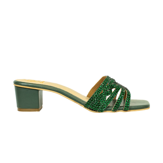 Salwa Opulent Green Block Heel Sandals
