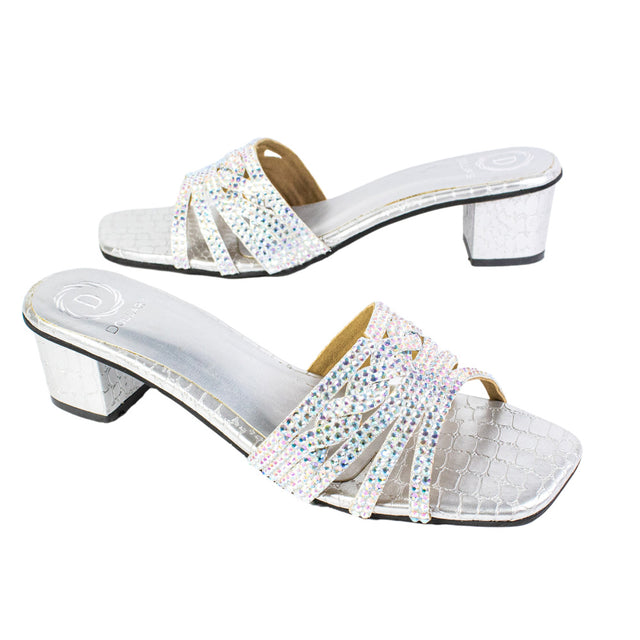 Salwa Feminine-chic Glitter Silver Block Heel Sandals