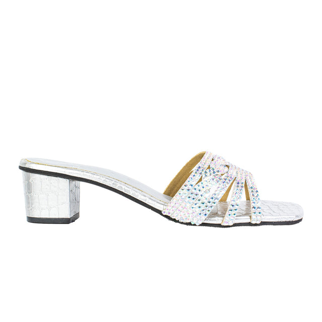Salwa Feminine-chic Glitter Silver Block Heel Sandals
