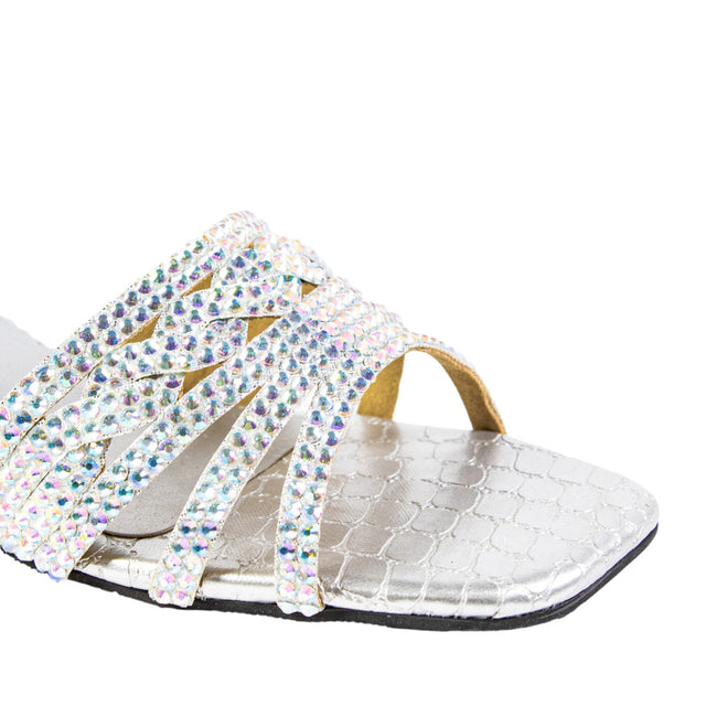 Salwa Feminine-chic Glitter Silver Block Heel Sandals