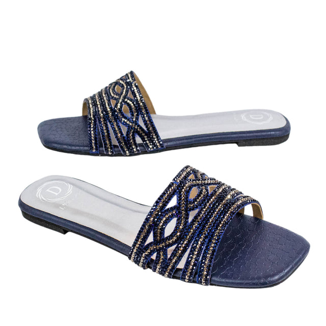 Faryal Polished Blue Flat Slippers