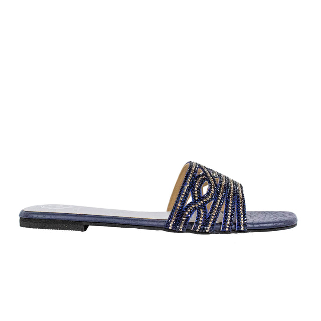 Faryal Polished Blue Flat Slippers