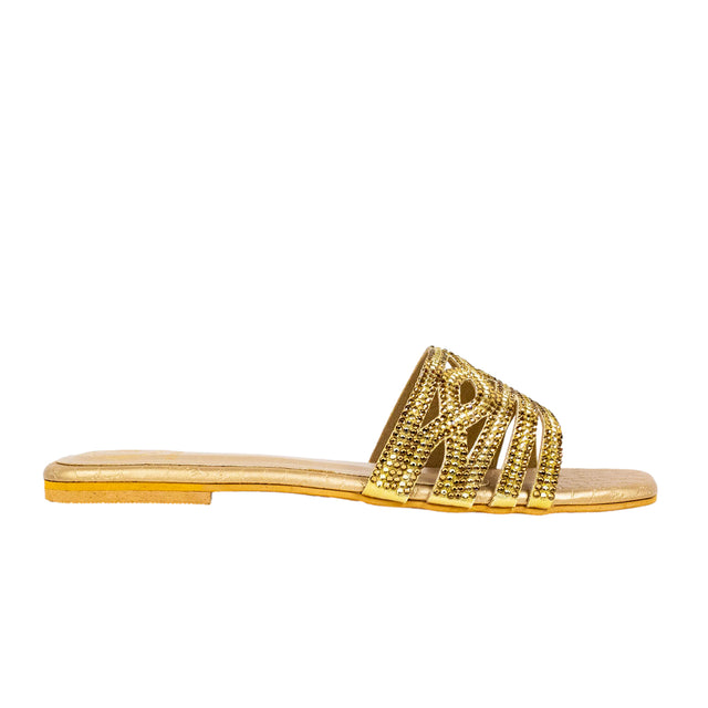 Faryal Trendy Gold Flat Slippers