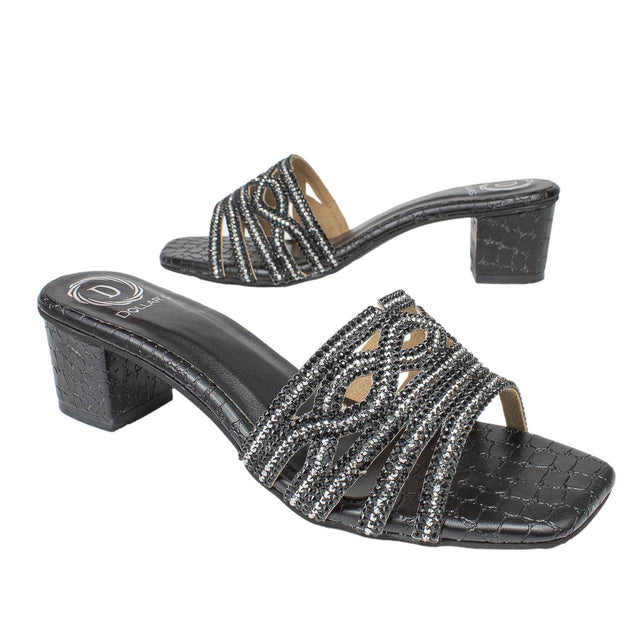 Faryal Opulent Black Block Heel Sandals