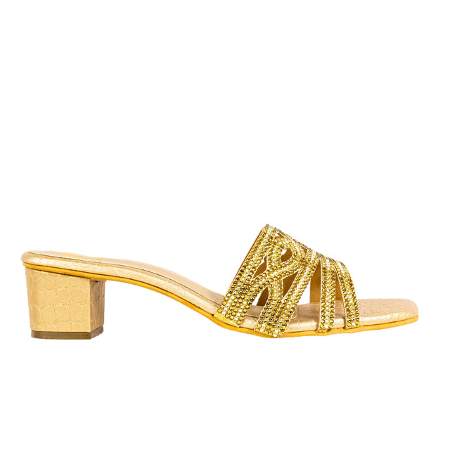 Faryal Handmade Gold Block Heel Sandals