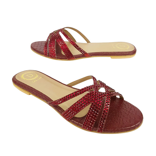 Layal Trendy Red Flat Slippers