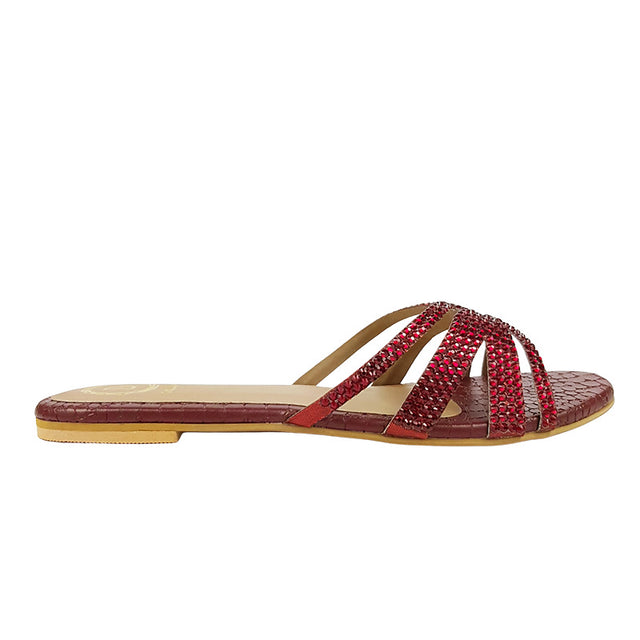 Layal Trendy Red Flat Slippers