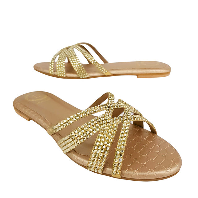 Layal Stylish Light Gold Flat Slippers