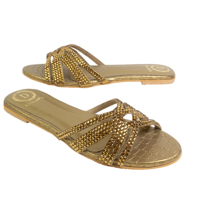 Layal Captivating Bronze Flat Slippers