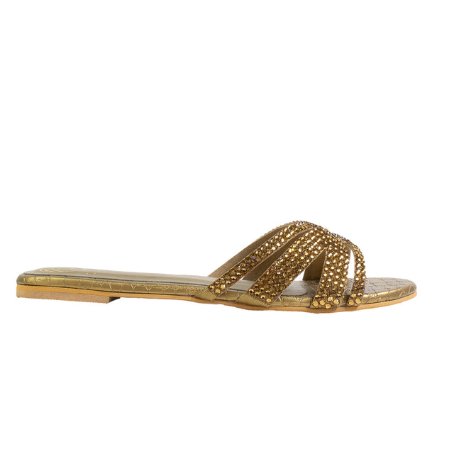 Layal Captivating Bronze Flat Slippers