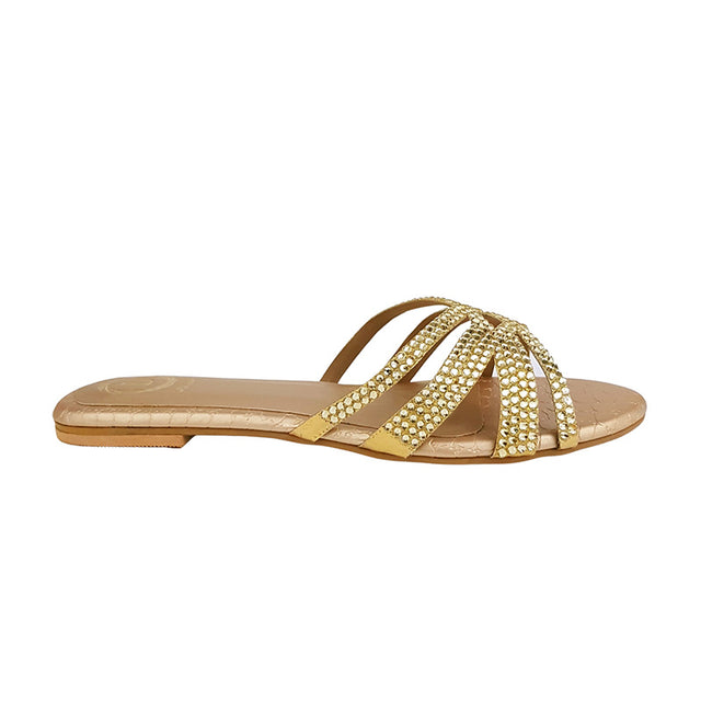Layal Stylish Light Gold Flat Slippers