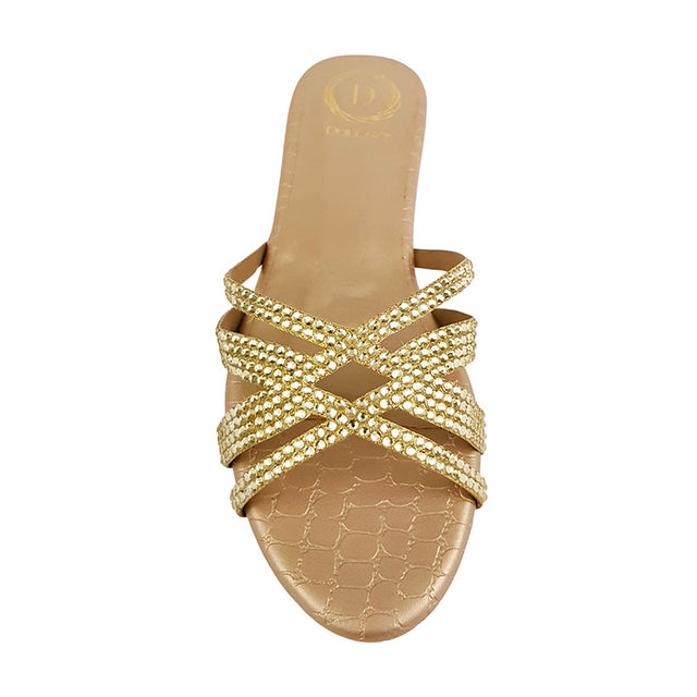 Layal Stylish Light Gold Flat Slippers