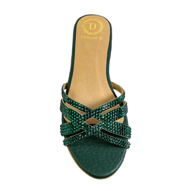 Layal Handcrafted Green Flat Slippers