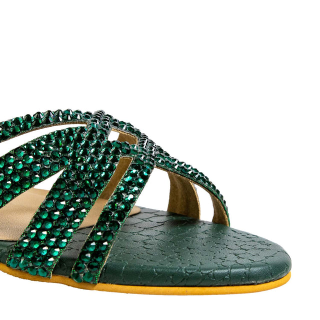 Layal Handcrafted Green Flat Slippers