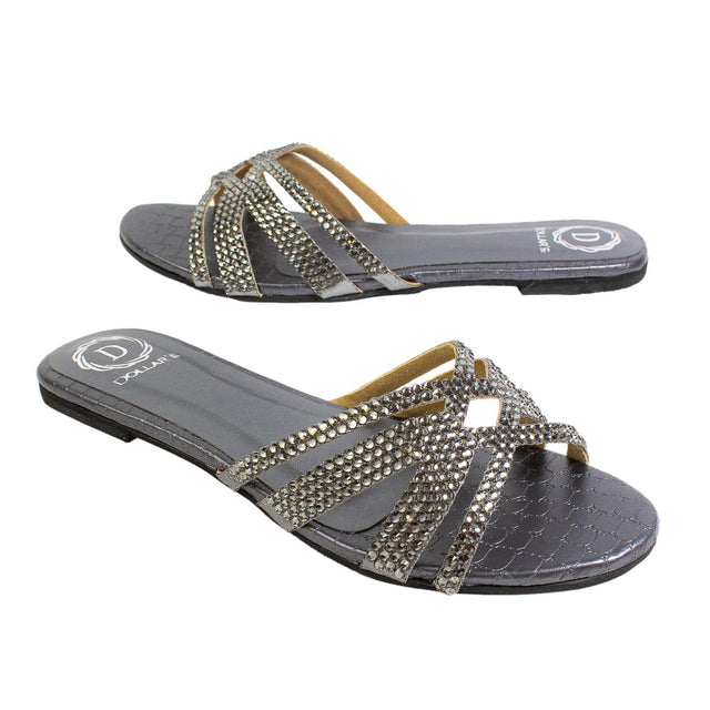 Layal Sleek Grey Flat Slippers