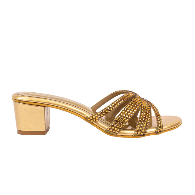 Layal Regal Gold Block Heel Sandals