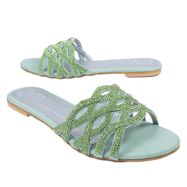 Statement Mint Green Flat Slippers