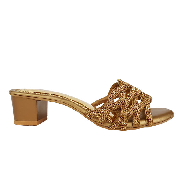 Edgy Bronze Block Heel Sandals