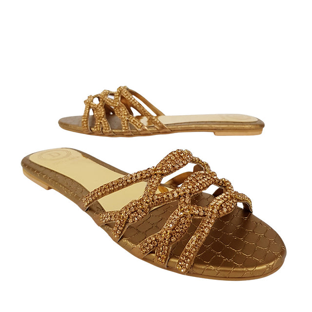 Polished Bronze Flat Slippers