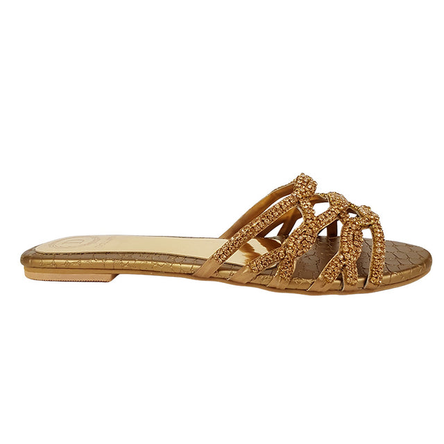 Polished Bronze Flat Slippers