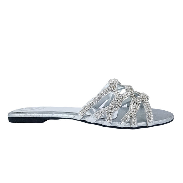 Exclusive Silver Flat Slippers