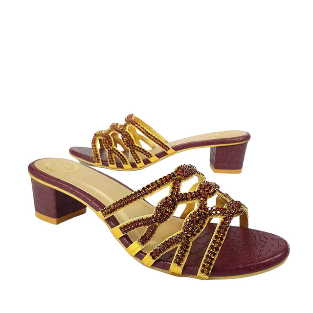 Glamorous Maroon Block Heel Sandals