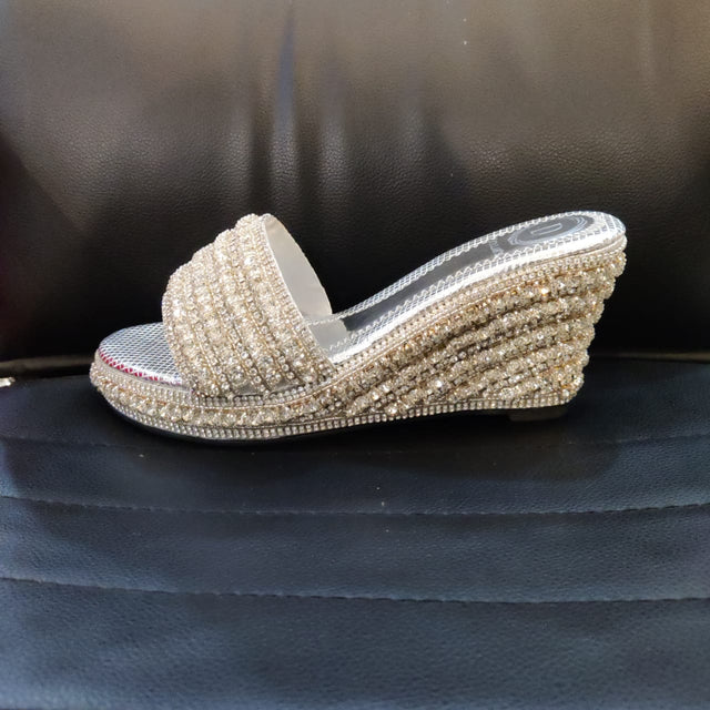 Silver Crystal Embellished Platform Wedge sandals Handcrafted Wedge