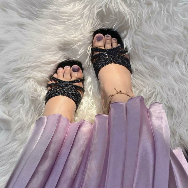 Salwa Statement Black Flat Slippers