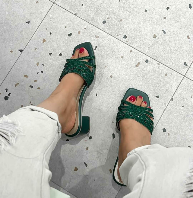Salwa Opulent Green Block Heel Sandals
