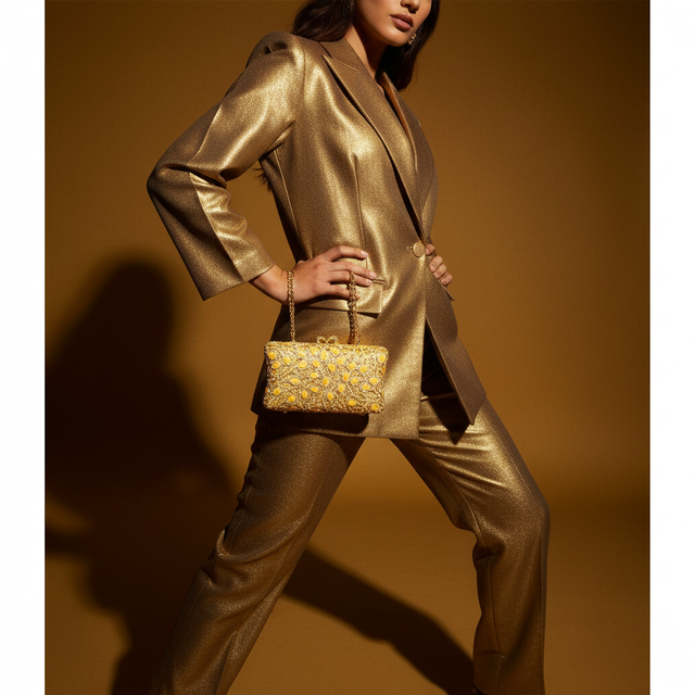 Lullu Studded Bronze Crystal Purse