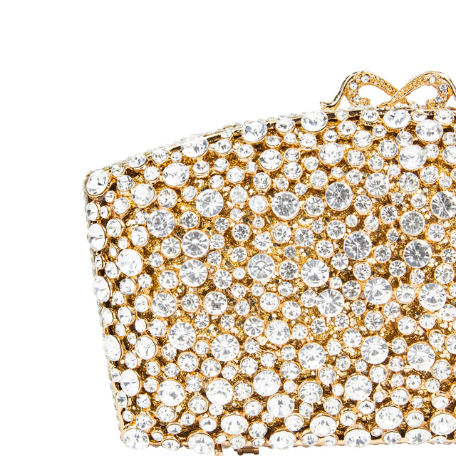 Light Gold Studded Crystal Work Metallic Frame Beautiful Deep Colour Handbags