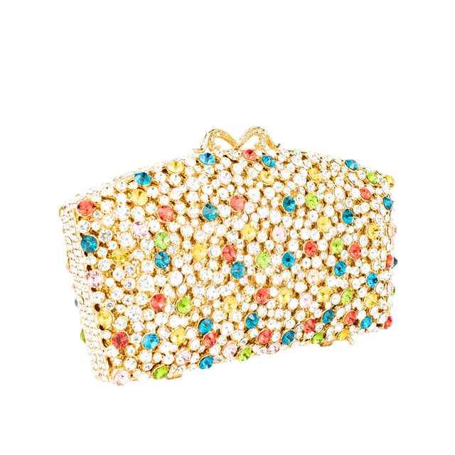 Gold Multicolour Studded Crystal Work Handbags