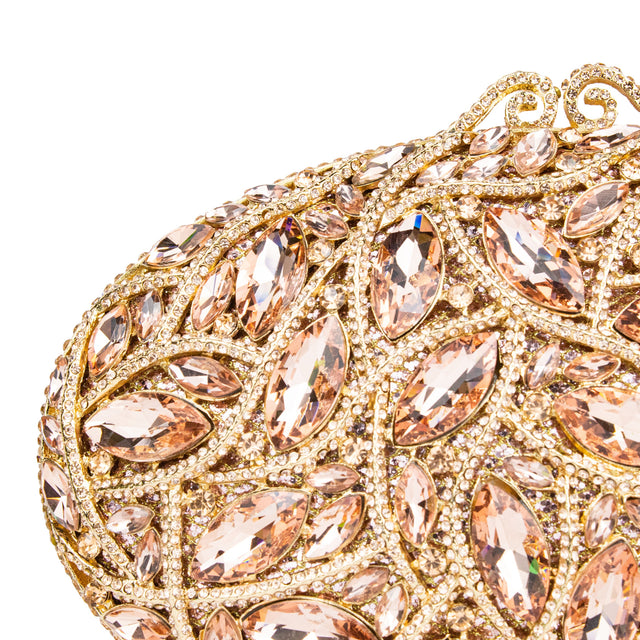 Rose Studded Crystal Work Metallic Frame Beautiful Deep Colour Handbags