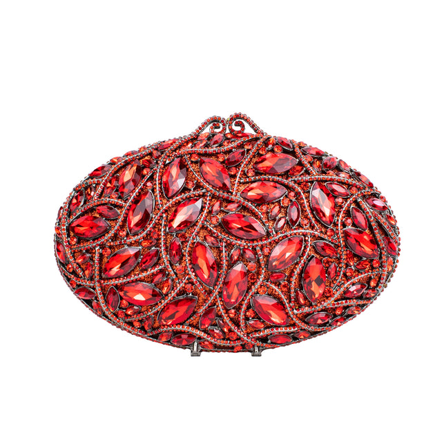 Red Studded Crystal Work Metallic Frame Beautiful Deep Colour Handbags