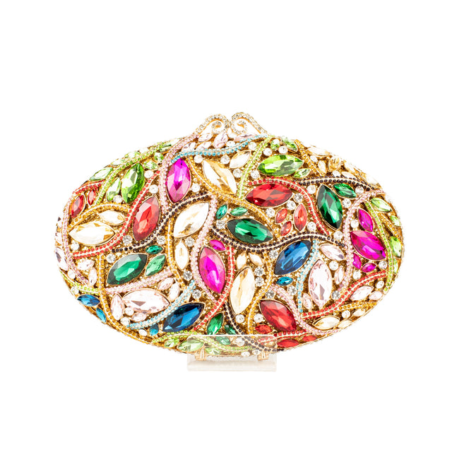 Gold Multicolour Studded Crystal Work Handbags