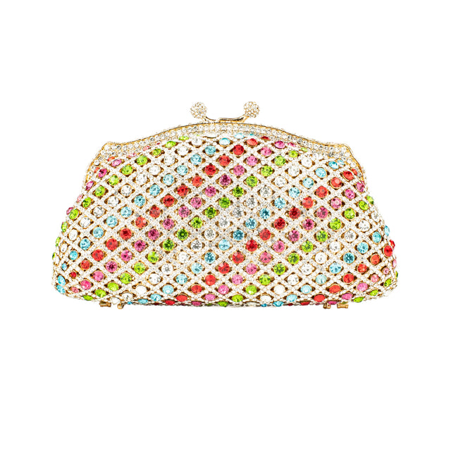 Gold Multicolour Studded Crystal Work Handbags